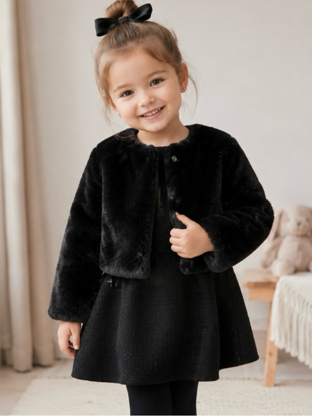 GAP Little Girls' Black Faux Fur Jacket